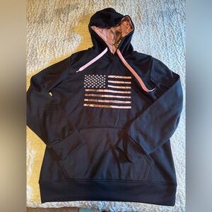 Mossy Oak Black Hoodie Pink camo with American Flag Design Medium